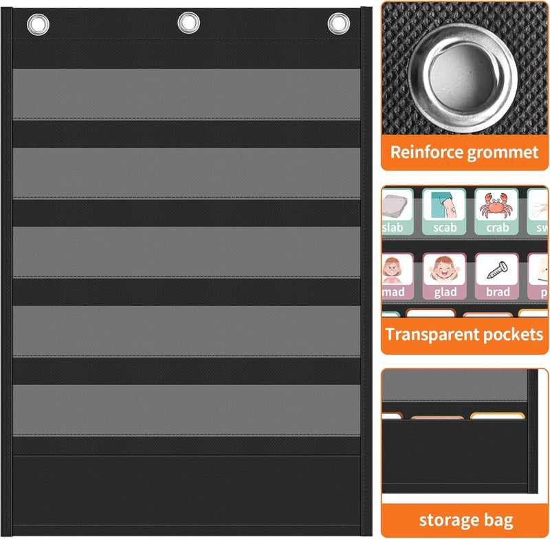 Yoink 5+1 Standard Pocket Chart, 5 Clear Pockets with 1 Extra Storage for Classroom Alphabet Learning, Chore Chart, Word Wall and Sentence Strips Chart for Teachers, Black (25.2" x 17.1") - Image 4
